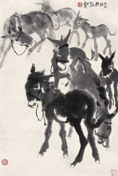 黄胄 己亥（1959年）作 七驴图 镜心